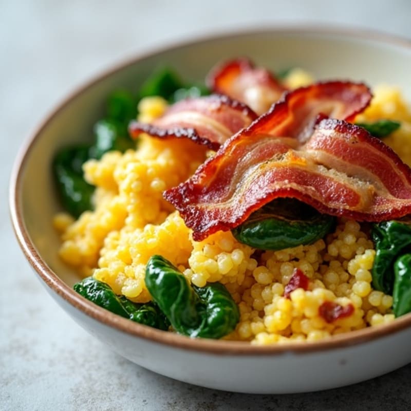 Crispy Turkey Bacon and Egg White Scramble with Spinach