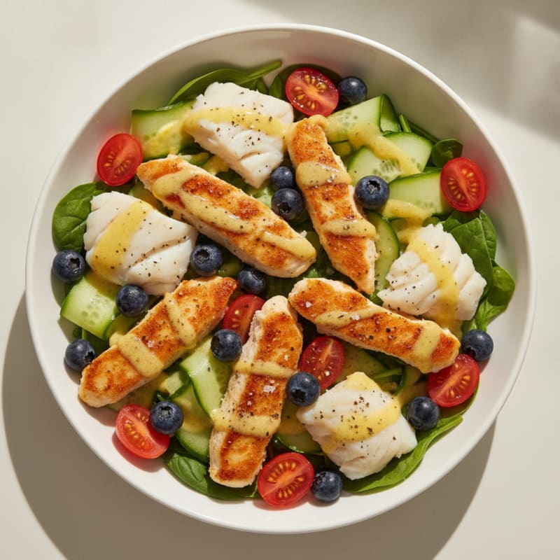 Mediterranean Chicken and Fish Power Bowl