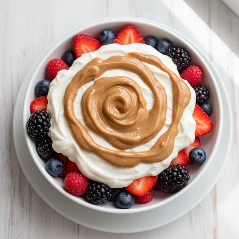 Greek Yogurt Protein Parfait with Mixed Berries and Almond Butter