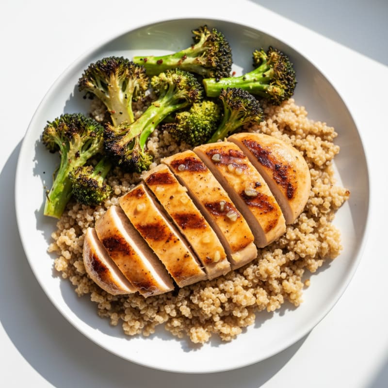 Grilled Chicken Breast with Quinoa and Roasted Broccoli