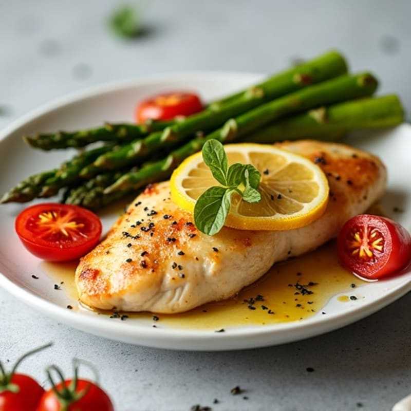 Sheet Pan Lemon Garlic Chicken with Roasted Asparagus and Cherry Tomatoes