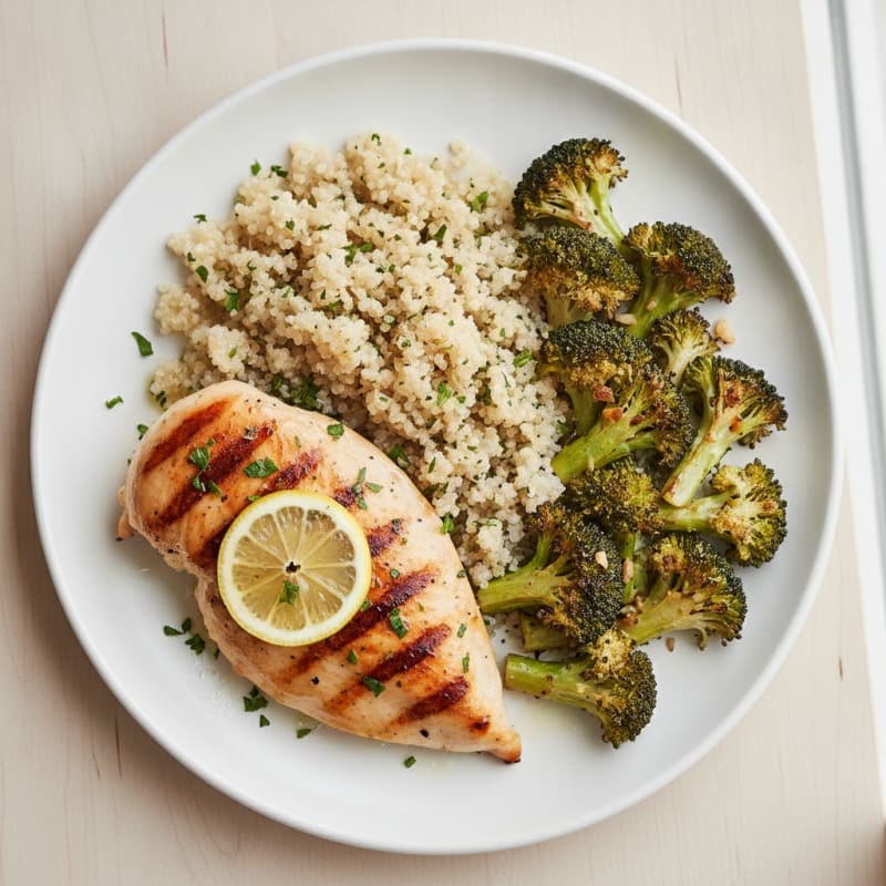 Grilled Chicken Breast with Quinoa and Roasted Broccoli