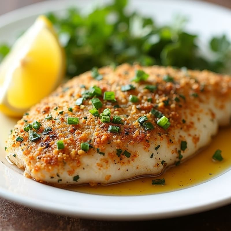 Herb-Crusted Pan Seared Chicken with Lemon Garlic Sauce