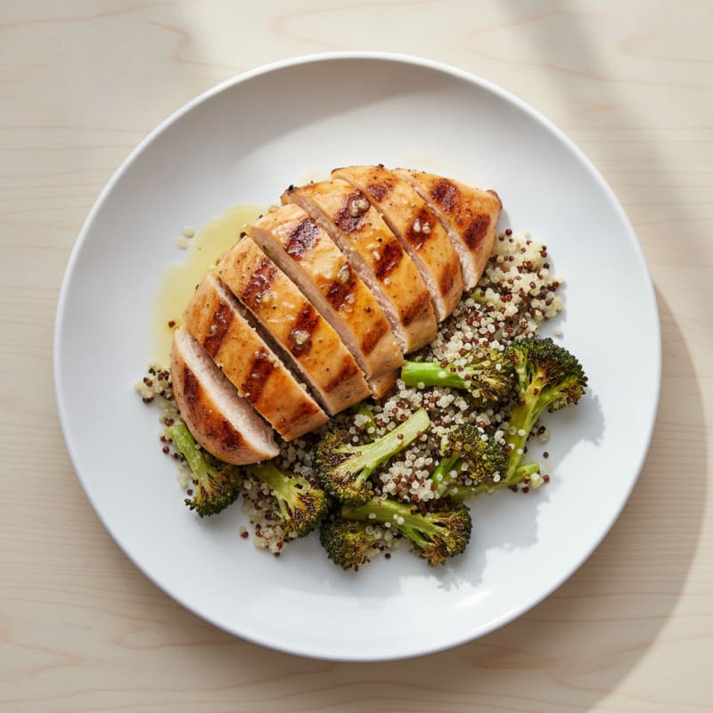 Grilled Chicken Breast with Quinoa and Roasted Broccoli