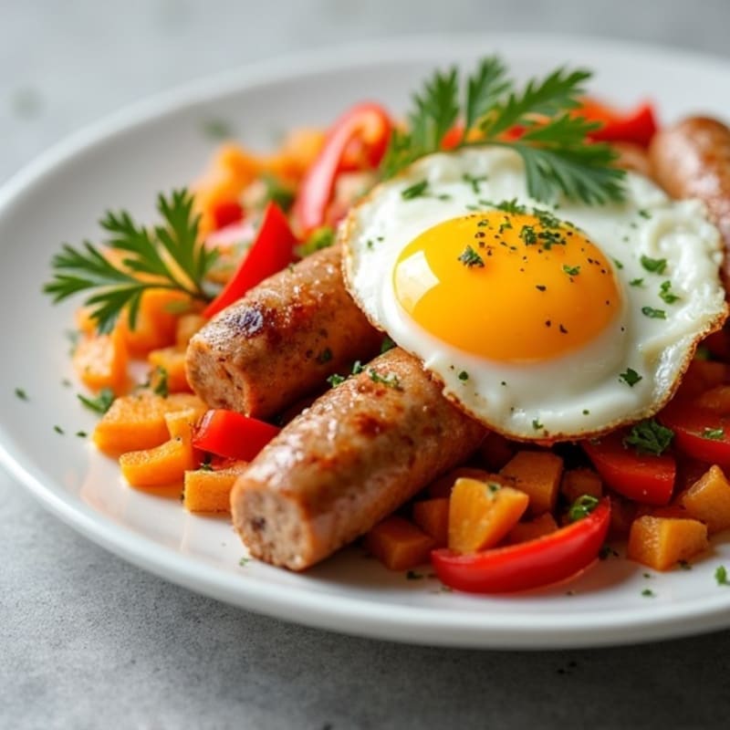 Sweet Potato and Chicken Sausage Hash with Eggs