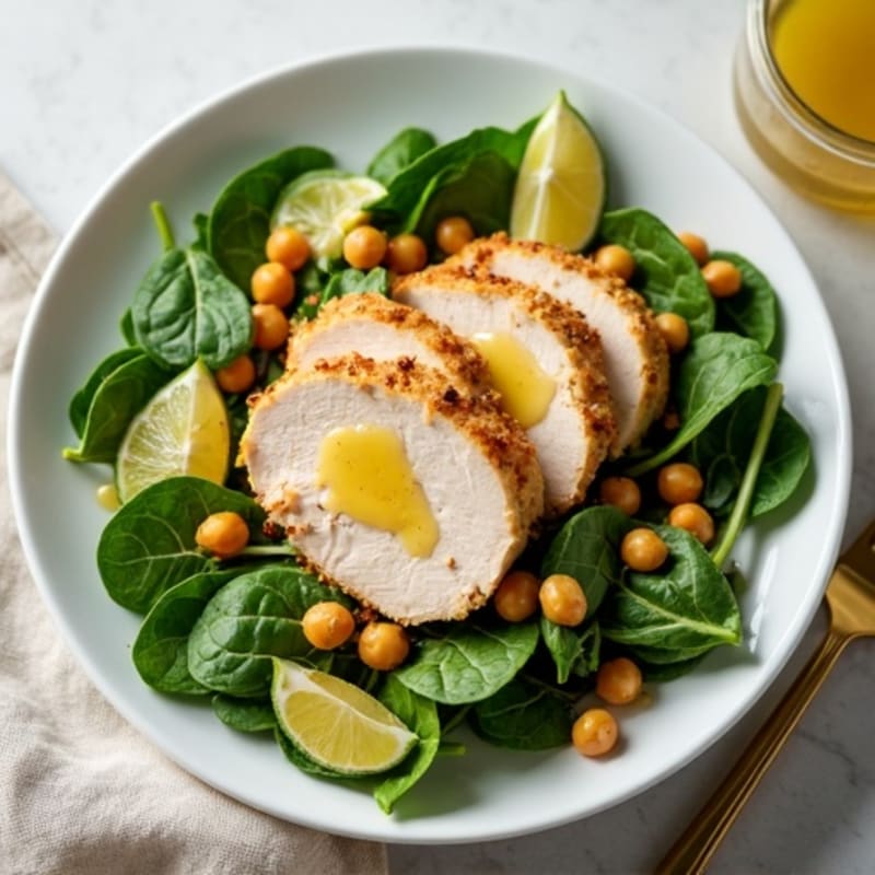 Roasted Turkey and Spinach Salad with Chickpeas and Lemon Vinaigrette