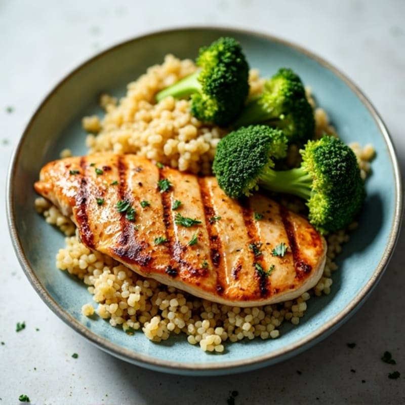 Grilled Chicken Breast with Quinoa and Roasted Broccoli