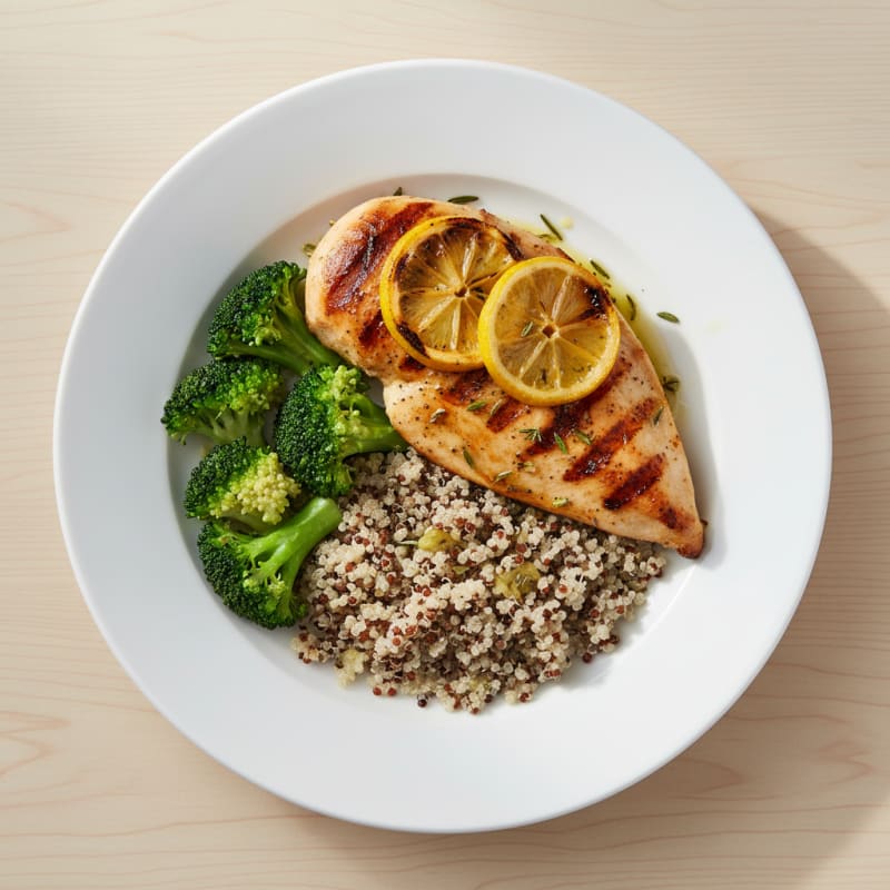 Grilled Chicken Breast with Quinoa and Steamed Broccoli