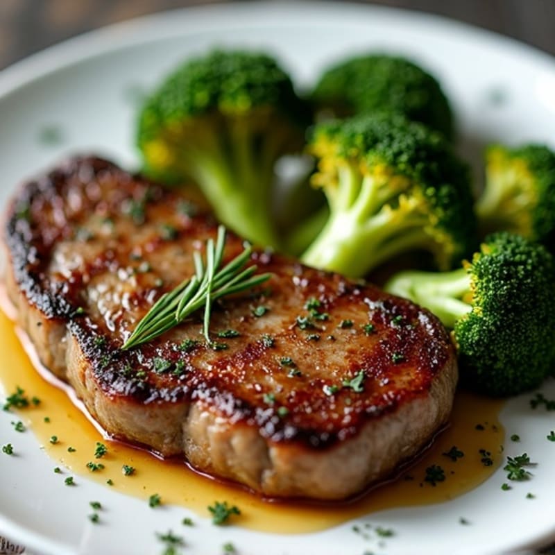 Pan-Seared Garlic Herb Steak with Crispy Roasted Broccoli