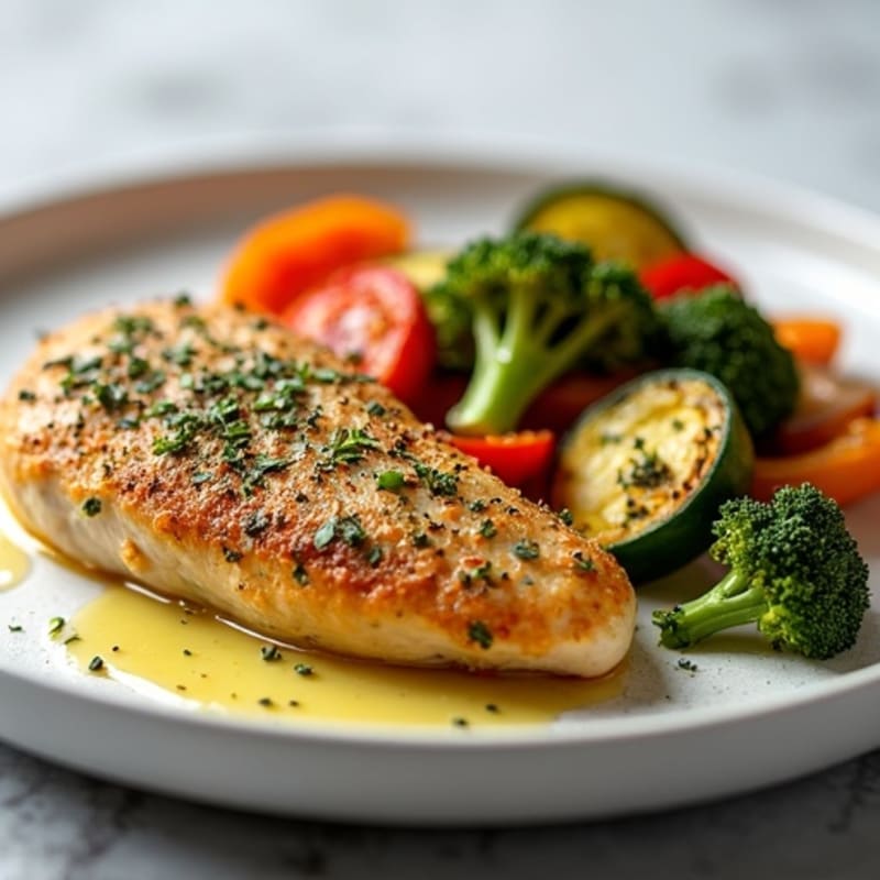 Herb-Crusted Pan Seared Chicken with Roasted Vegetables