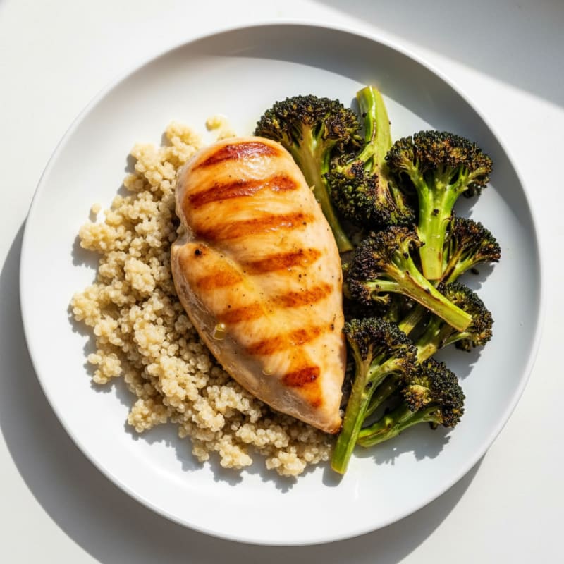 Grilled Chicken Breast with Quinoa and Roasted Broccoli