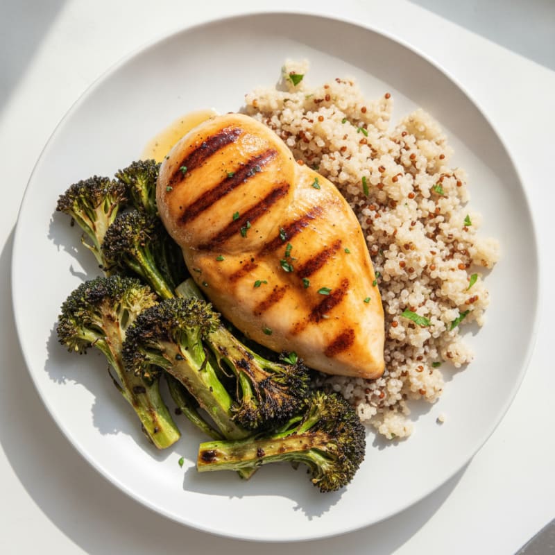 Grilled Chicken Breast with Quinoa and Roasted Broccoli