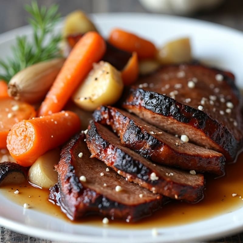 Tender Slow-Cooked Smoky Brisket with Roasted Root Vegetables