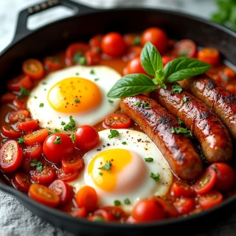 Hearty Spiced Tomato and Bell Pepper Skillet with Poached Eggs