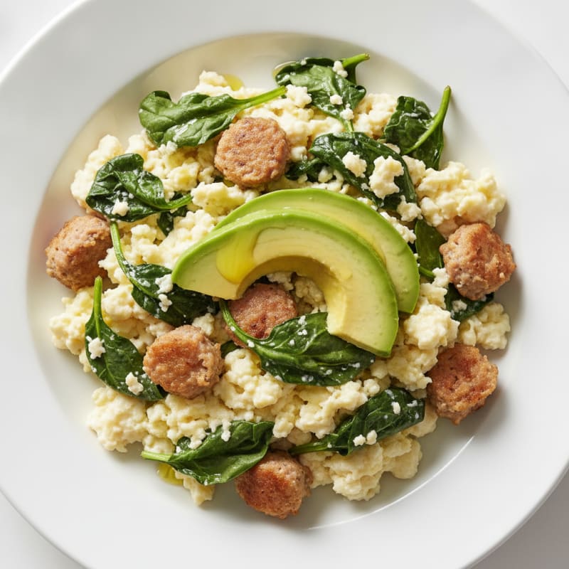 Egg White and Spinach Scramble with Turkey Sausage