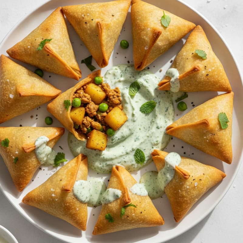 Spiced Potato Pea Samosas with Chutney
