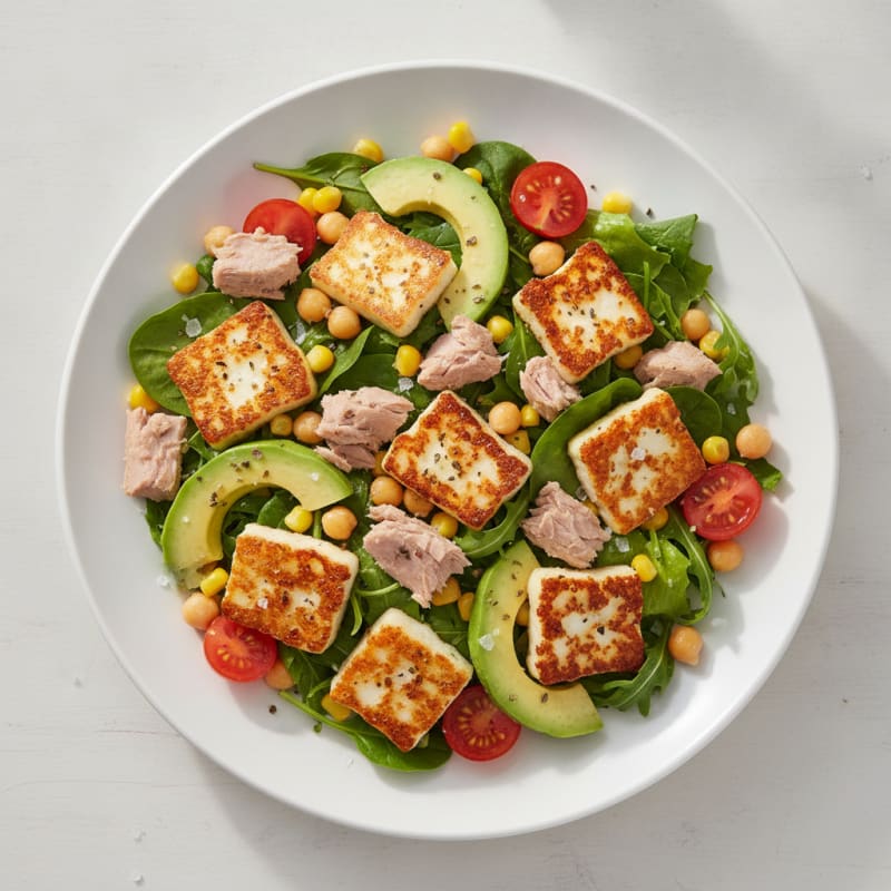 Pan-Seared Halloumi and Tuna Salad