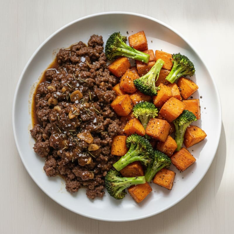 Garlic Herb Beef with Roasted Sweet Potatoes