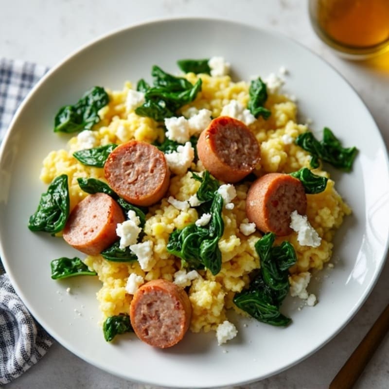 Egg White and Turkey Sausage Scramble with Spinach and Feta