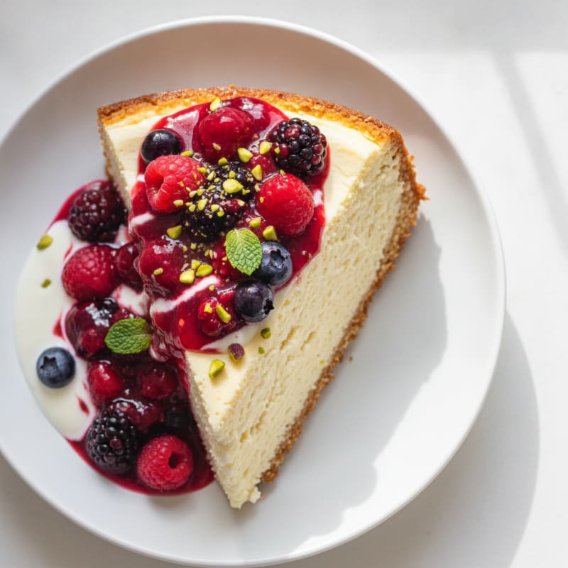 Greek Yogurt Protein Cheesecake with Mixed Berries
