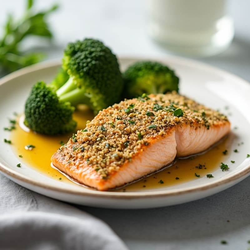 Herb-Crusted Baked Salmon with Roasted Broccoli