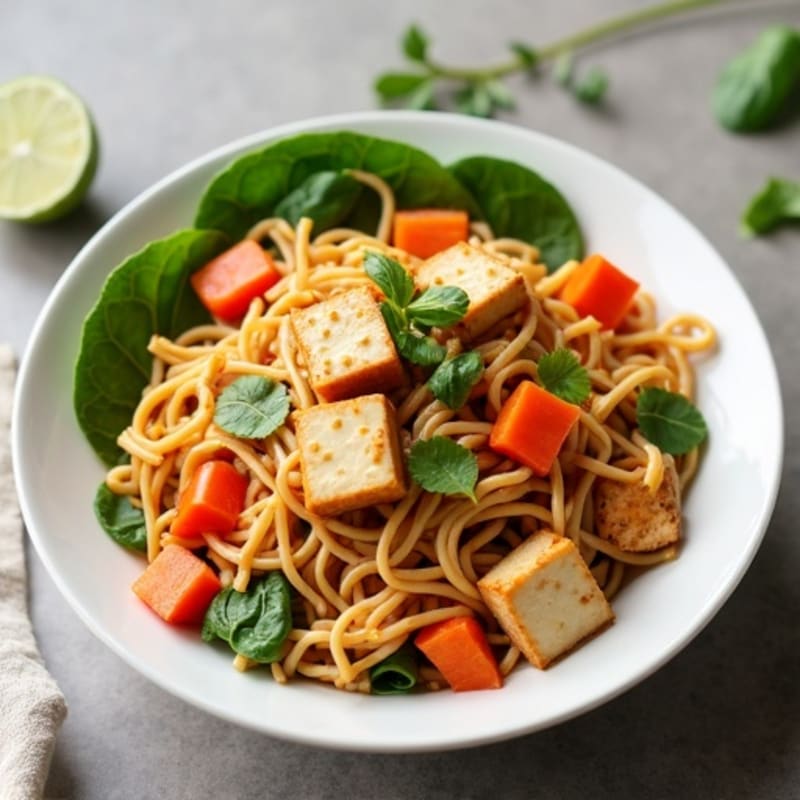 Creamy Peanut Noodles with Crispy Tofu and Fresh Vegetables