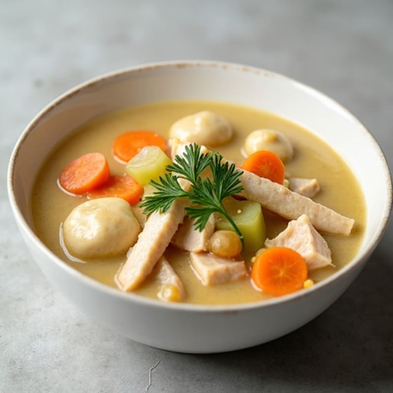 Creamy Chicken and Vegetable Stew with Fluffy Herb Dumplings