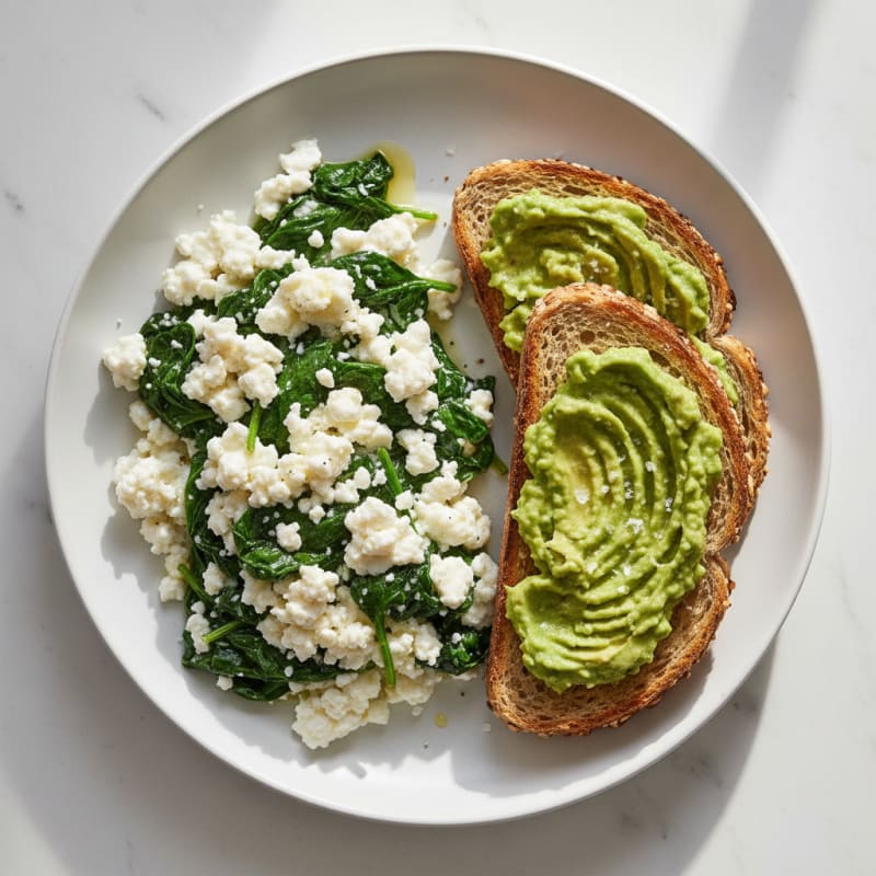 Egg White Scramble with Cottage Cheese and Sautéed Spinach