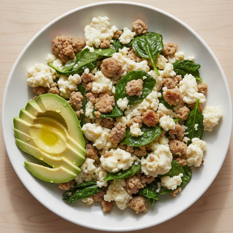 Egg White and Turkey Sausage Scramble with Spinach