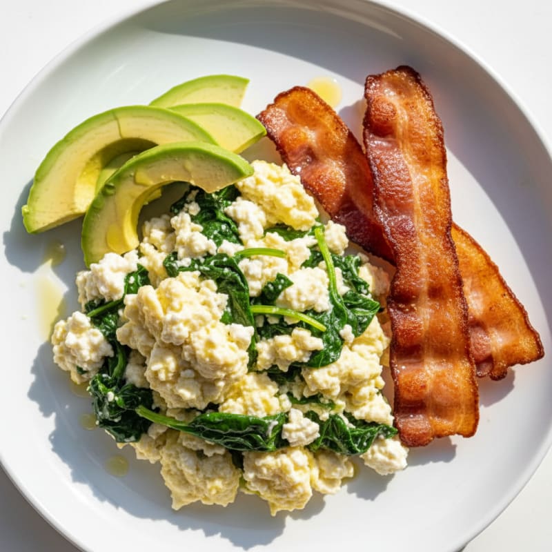 Cottage Cheese Scramble with Spinach and Turkey Bacon