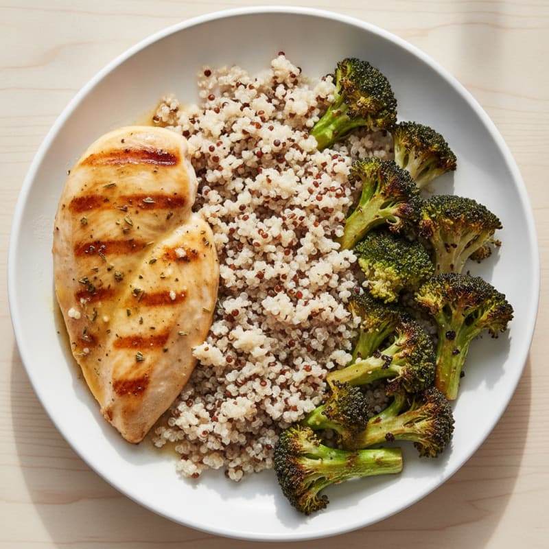 Grilled Chicken Breast with Quinoa and Roasted Broccoli