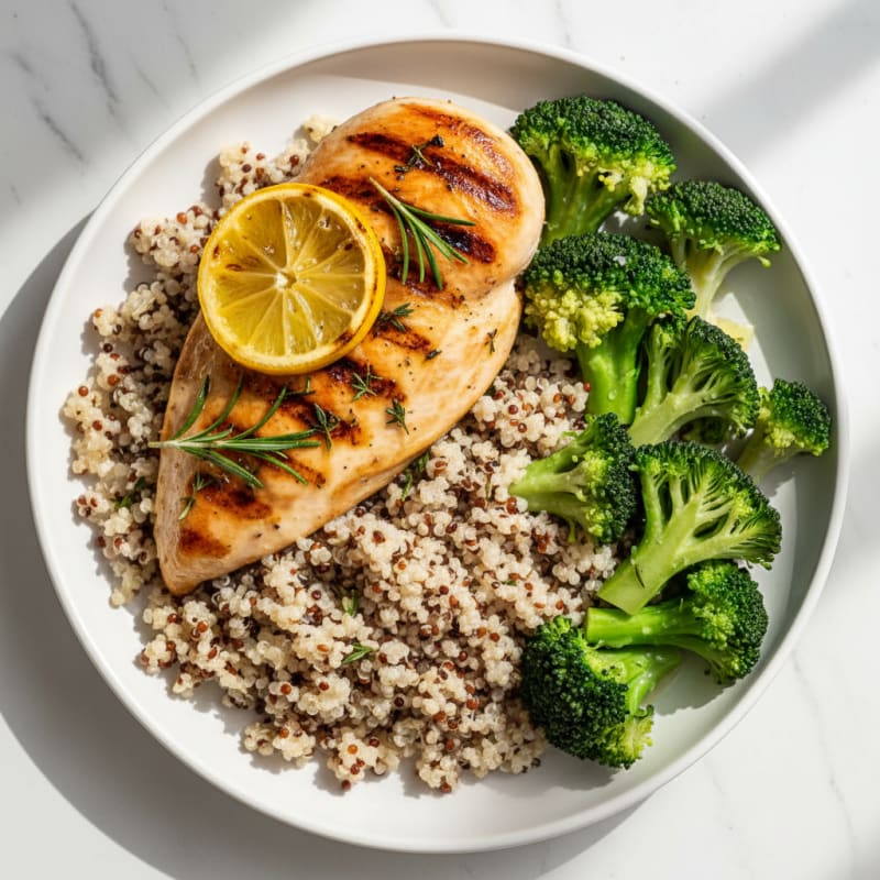 Grilled Chicken Breast with Quinoa and Steamed Broccoli