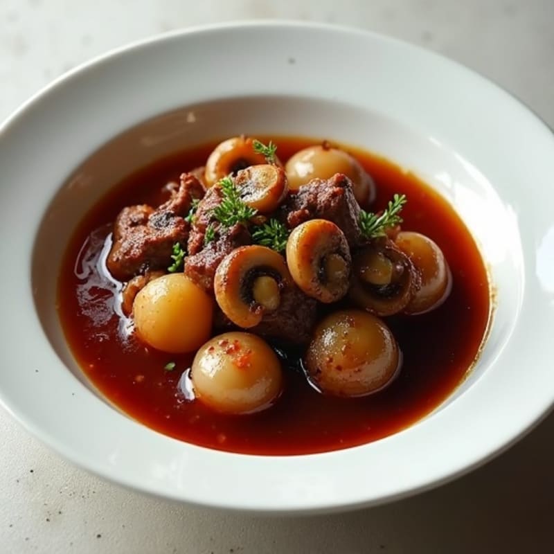 Hearty Mushroom and Pearl Onion Stew with Red Wine Sauce