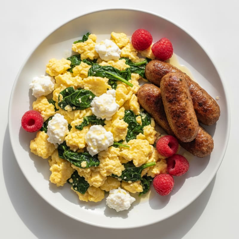 Cottage Cheese Scramble with Spinach and Turkey Sausage