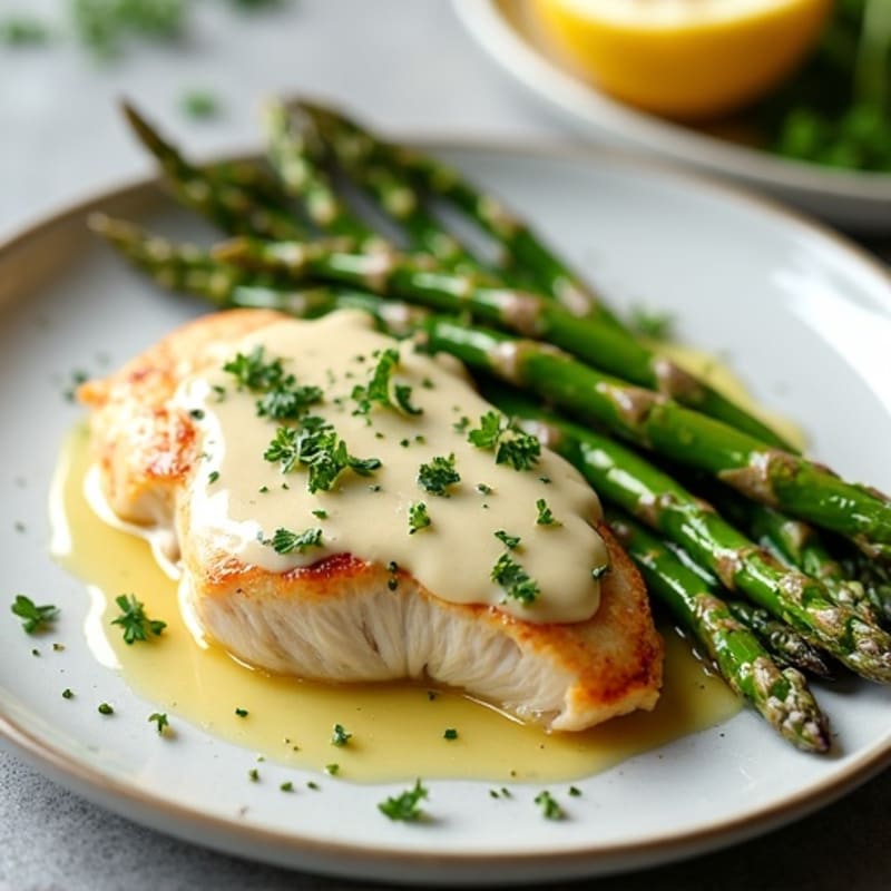 Creamy Garlic Herb Chicken with Roasted Asparagus