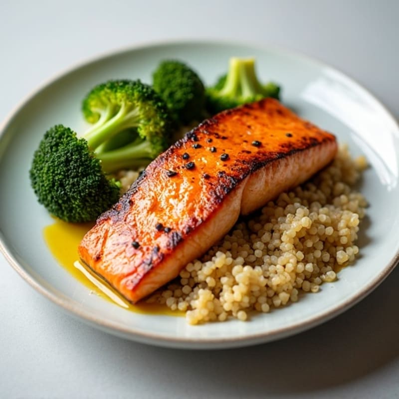 Seared Salmon with Roasted Broccoli and Quinoa
