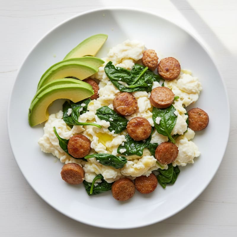 Egg White Scramble with Turkey Sausage and Spinach