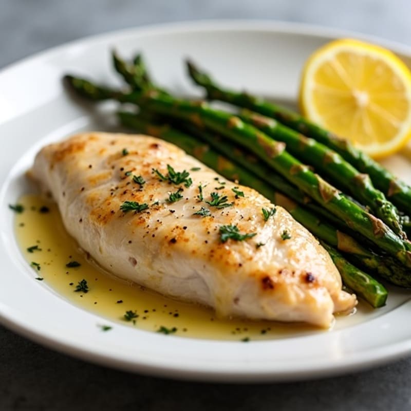 Pan-Seared Lemon-Garlic Chicken Breast with Roasted Asparagus