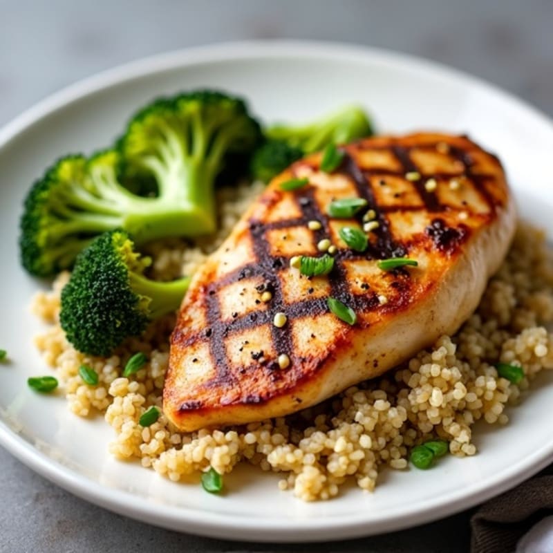 Grilled Chicken Breast with Quinoa and Roasted Broccoli