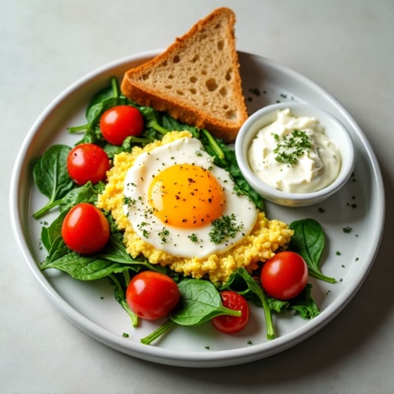 Fluffy Egg White Scramble with Fresh Spinach and Cherry Tomatoes