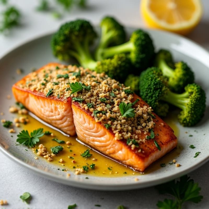 Sheet Pan Herb-Crusted Salmon with Roasted Broccoli