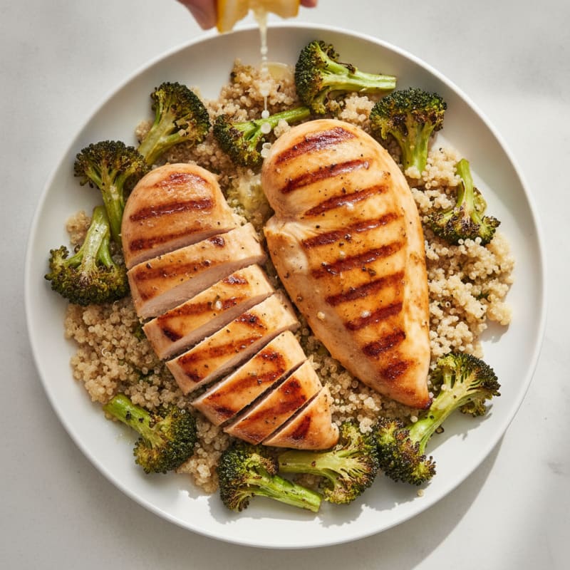 Grilled Chicken Breast with Quinoa and Roasted Broccoli