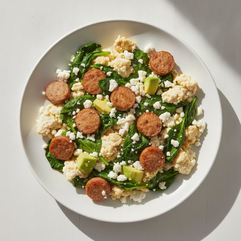 Egg White and Turkey Sausage Scramble with Spinach and Feta