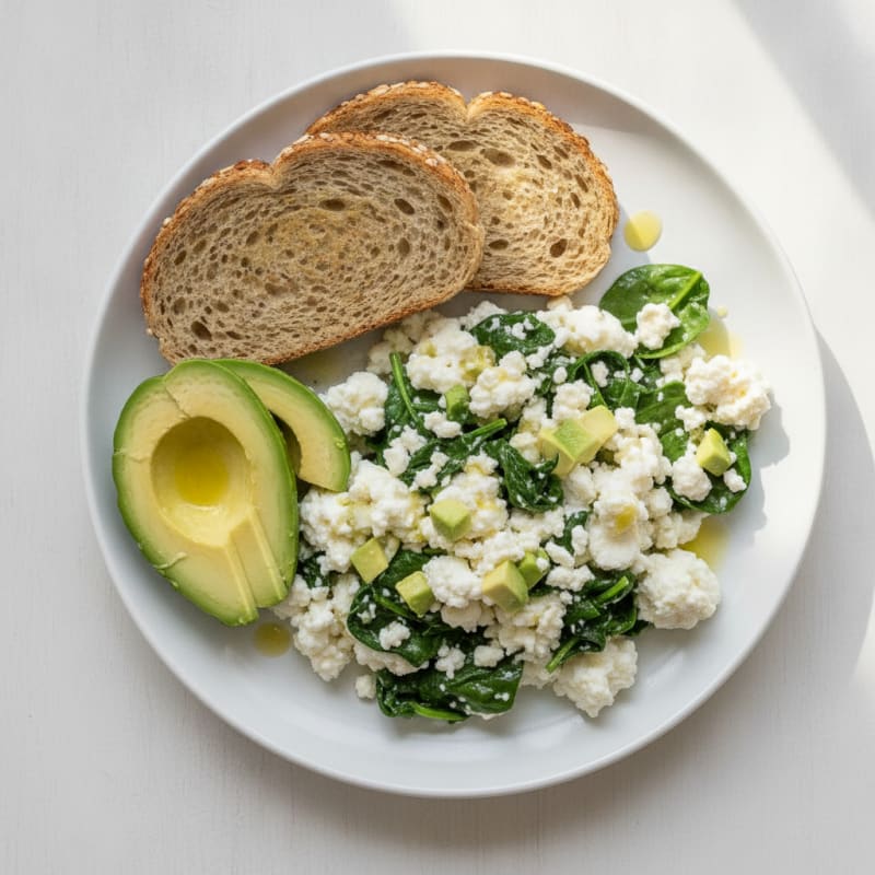 Egg White and Cottage Cheese Scramble with Sautéed Spinach