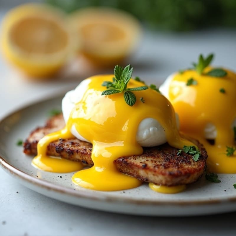 Poached Eggs with Herb-Roasted Turkey and Hollandaise