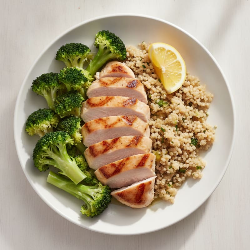 Seared Turkey and Quinoa Bowl with Steamed Broccoli