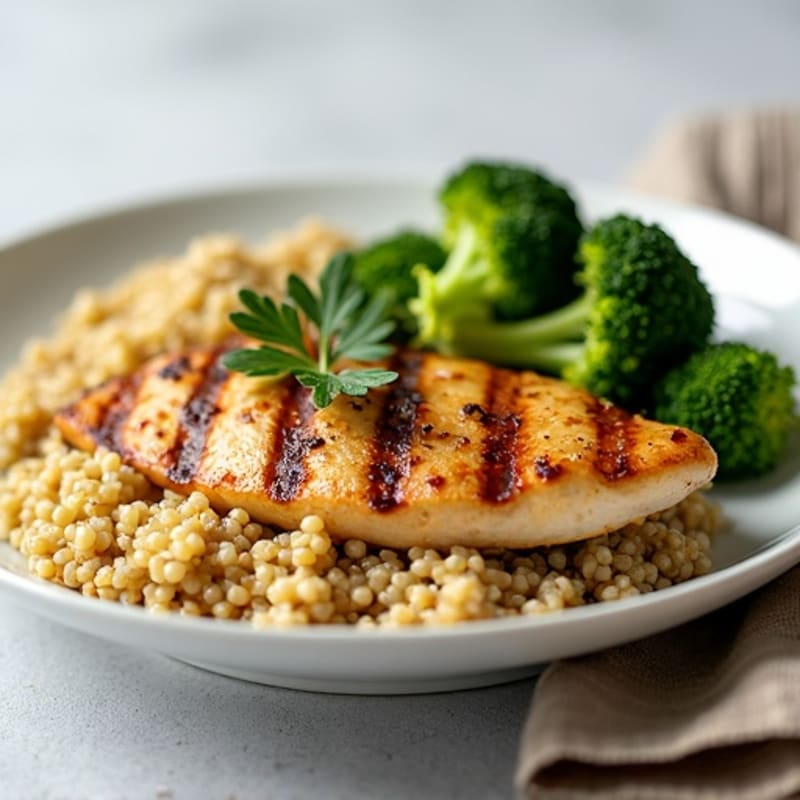 Grilled Chicken Breast with Quinoa and Roasted Broccoli