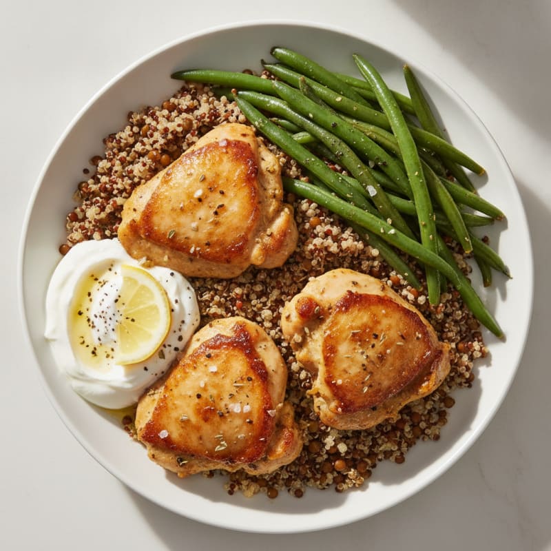 Lemon Herb Chicken Thighs with Lentil Quinoa