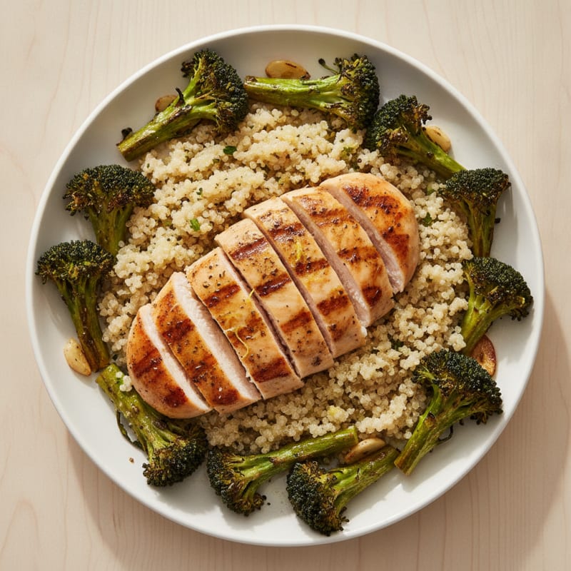 Grilled Chicken Breast with Quinoa and Roasted Broccoli