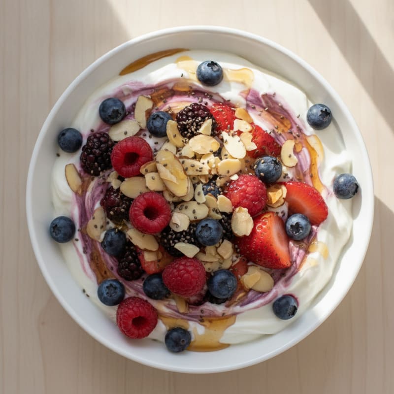 Creamy Greek Yogurt Protein Bowl with Mixed Berries and Almonds